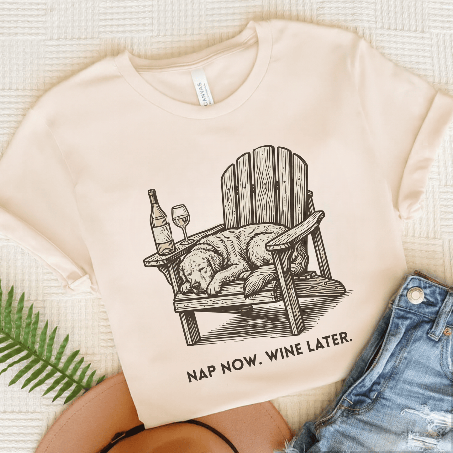 Golden Retriever Nap Wine Drinker Unisex TShirt Natural