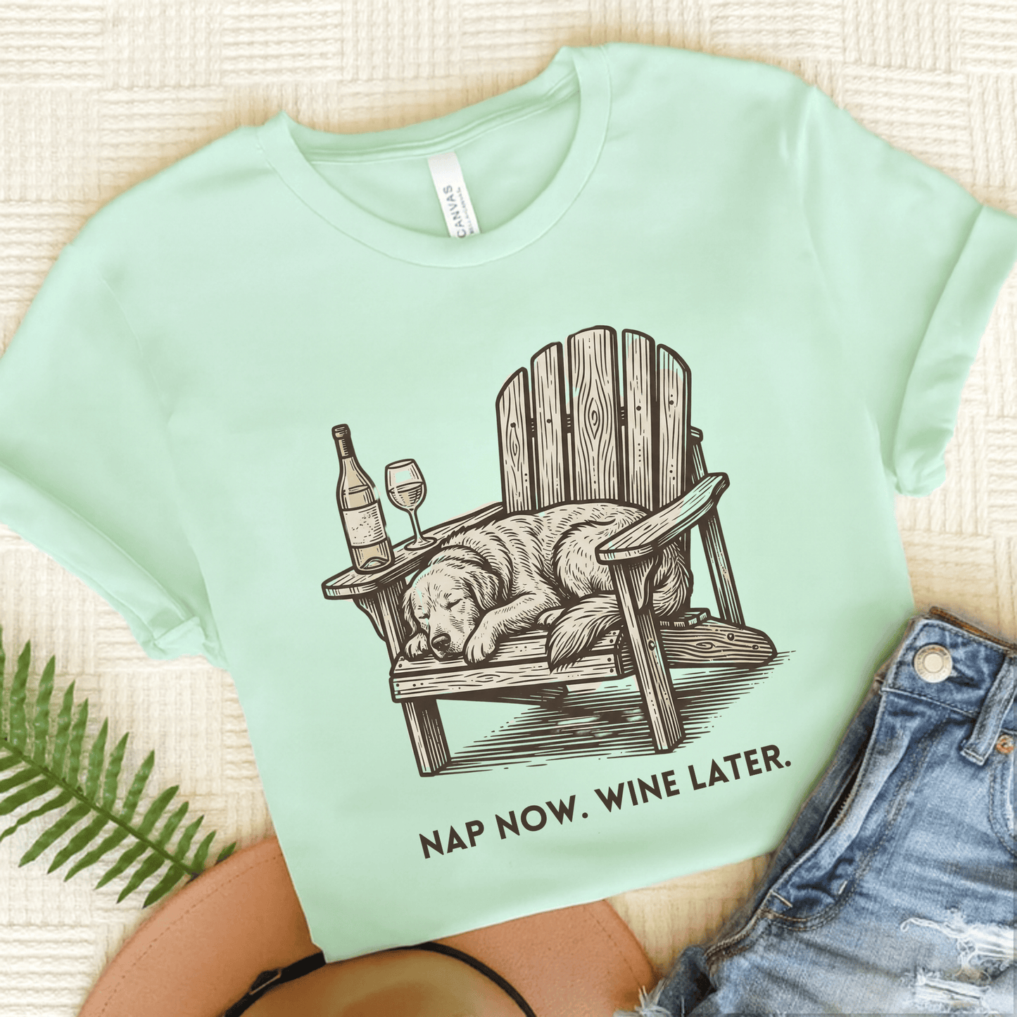 Golden Retriever Nap Wine Drinker Unisex TShirt Heather Mint