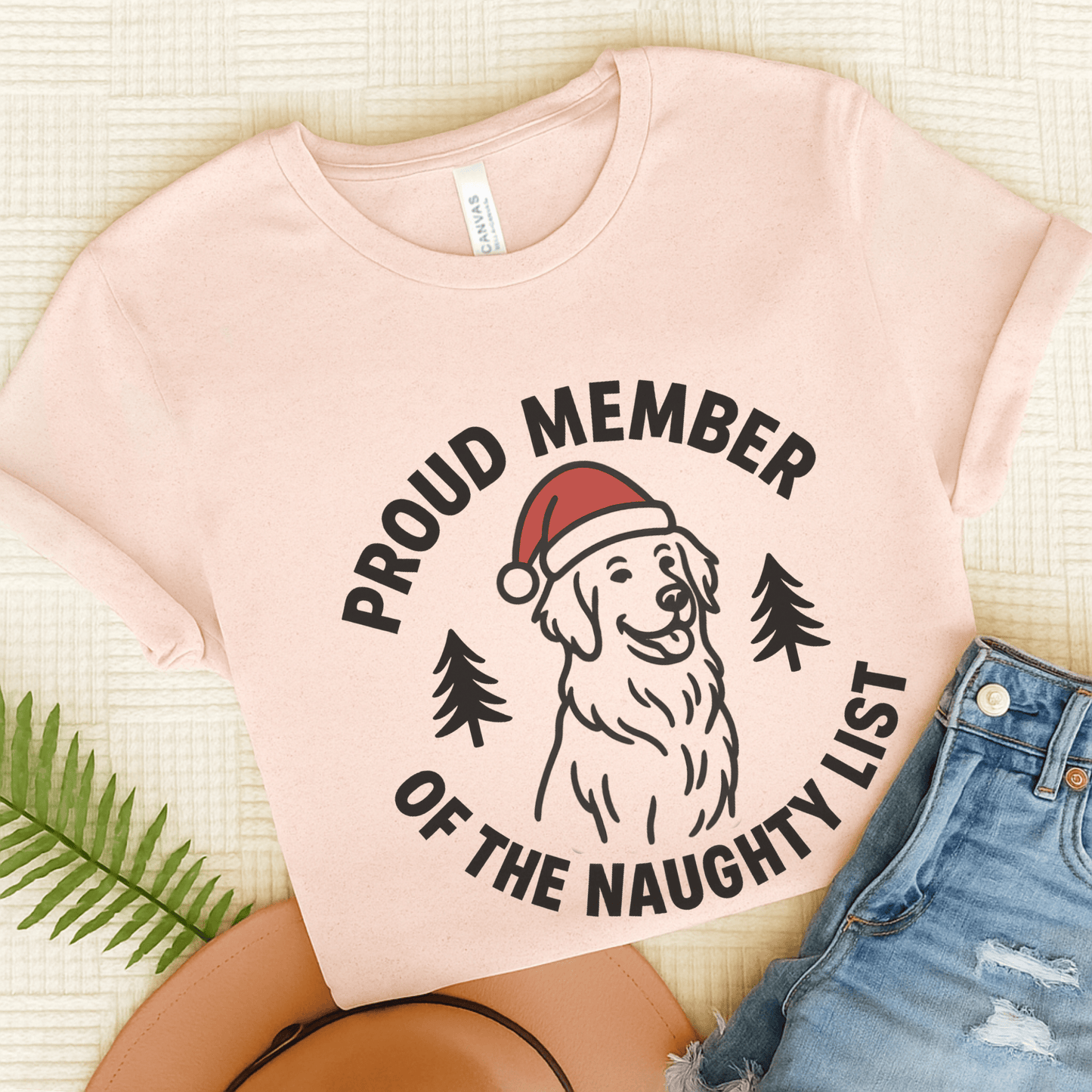 Golden Retriever Naughty List Unisex TShirt Soft Pink