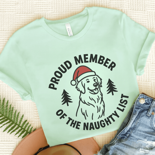 Golden Retriever Naughty List Unisex TShirt Heather Mint