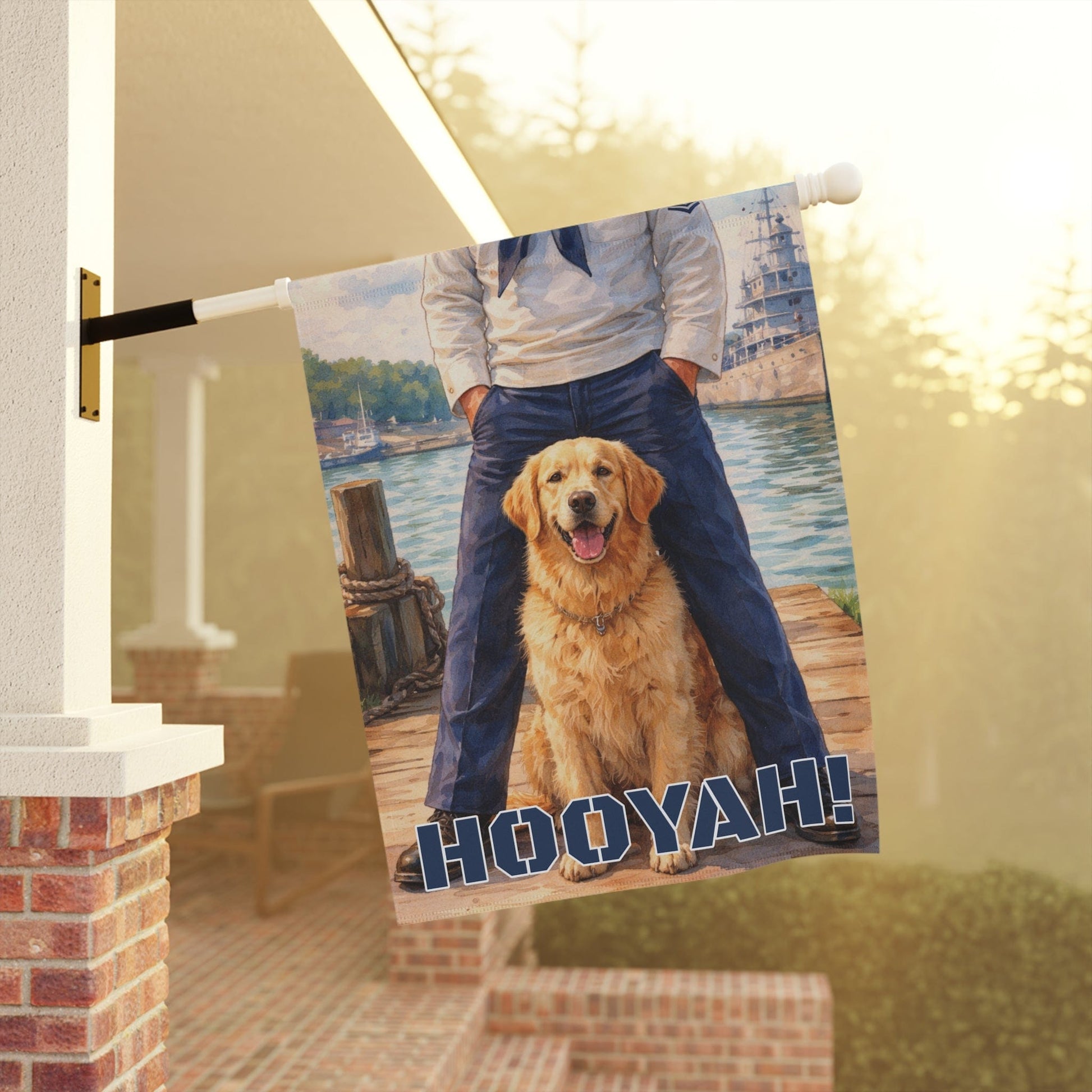 Golden Retriever Naval Nautical Military Sailor Garden Flag