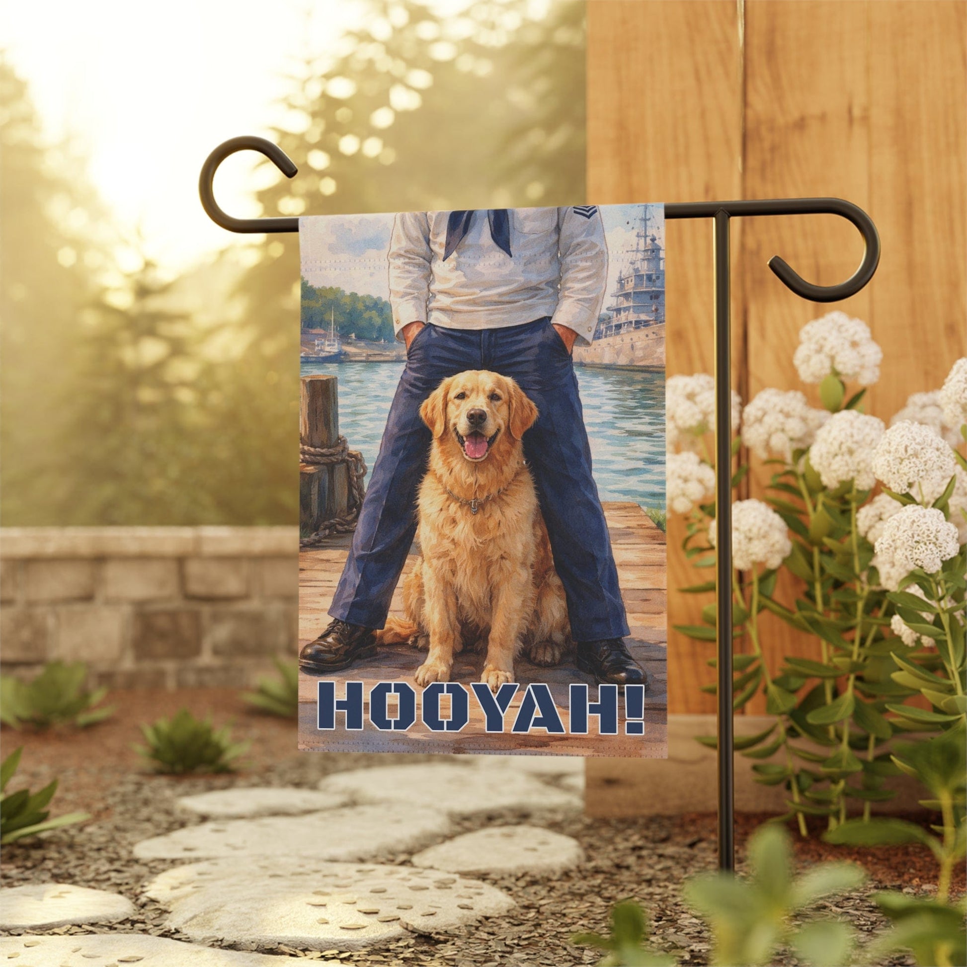 Golden Retriever Naval Nautical Military Sailor Garden Flag