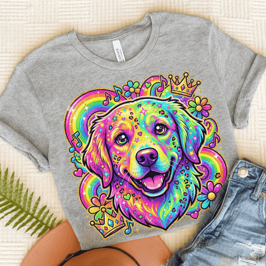 Golden Retriever Neon 90s Retro Unisex Tshirt Athletic Heather
