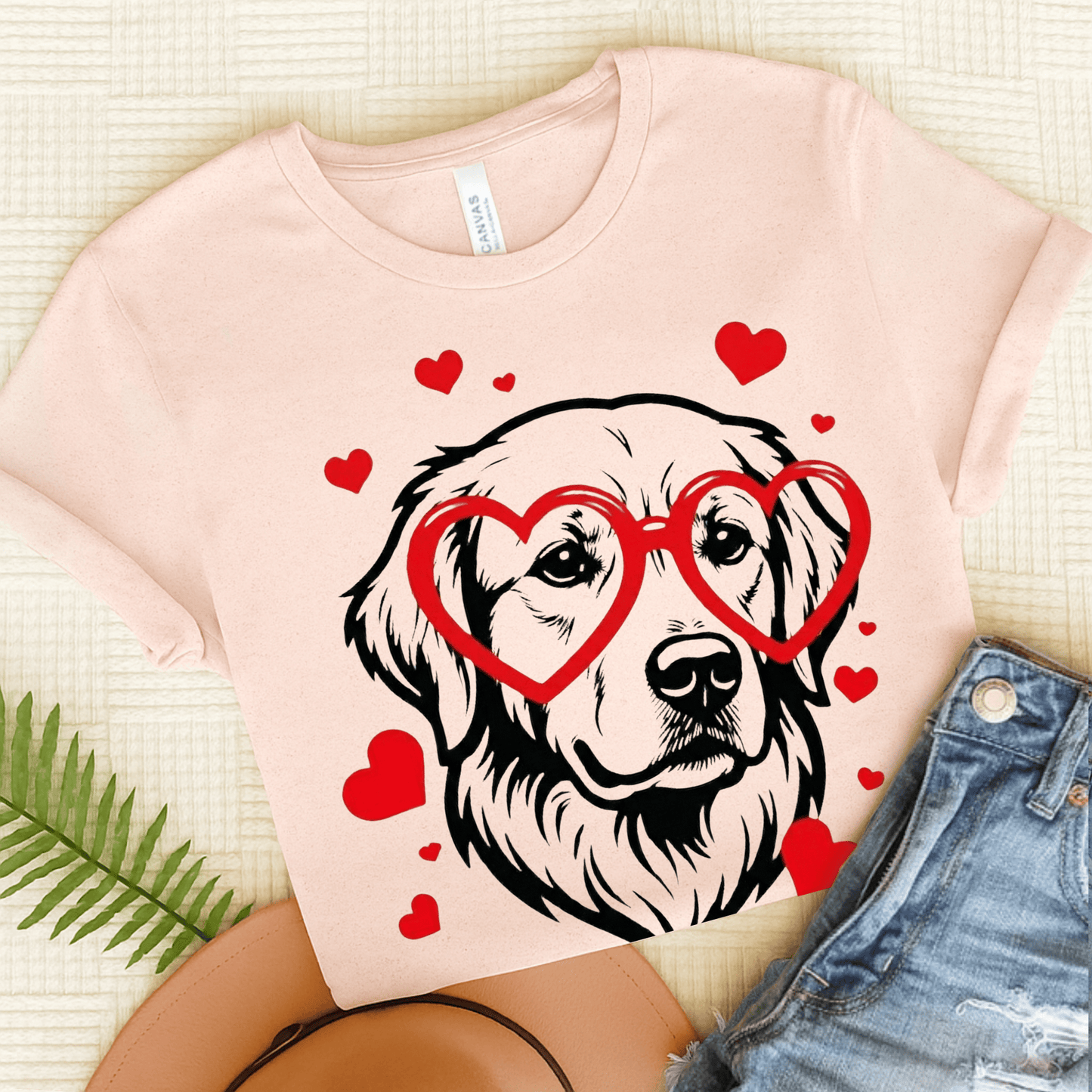 Golden Retriever Nerdy Valentine Unisex Tshirt Soft Pink
