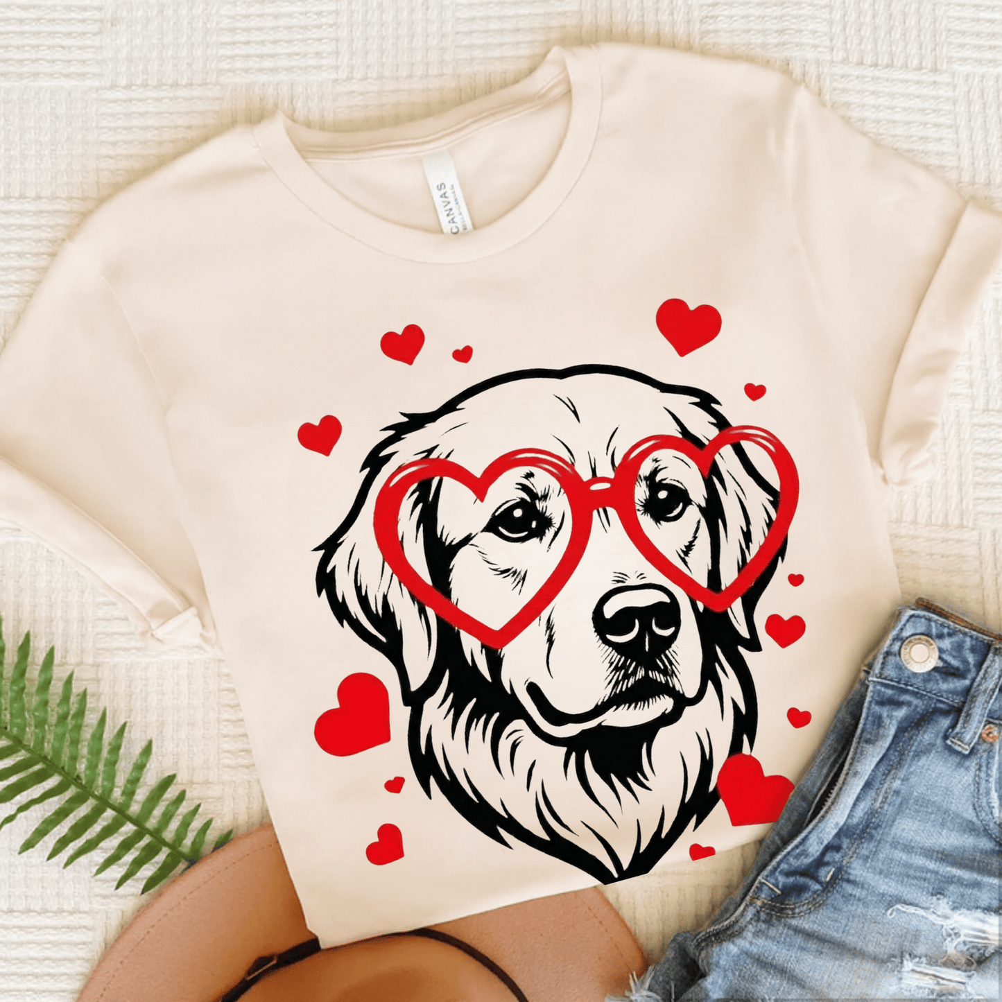 Golden Retriever Nerdy Valentine Unisex Tshirt Natural