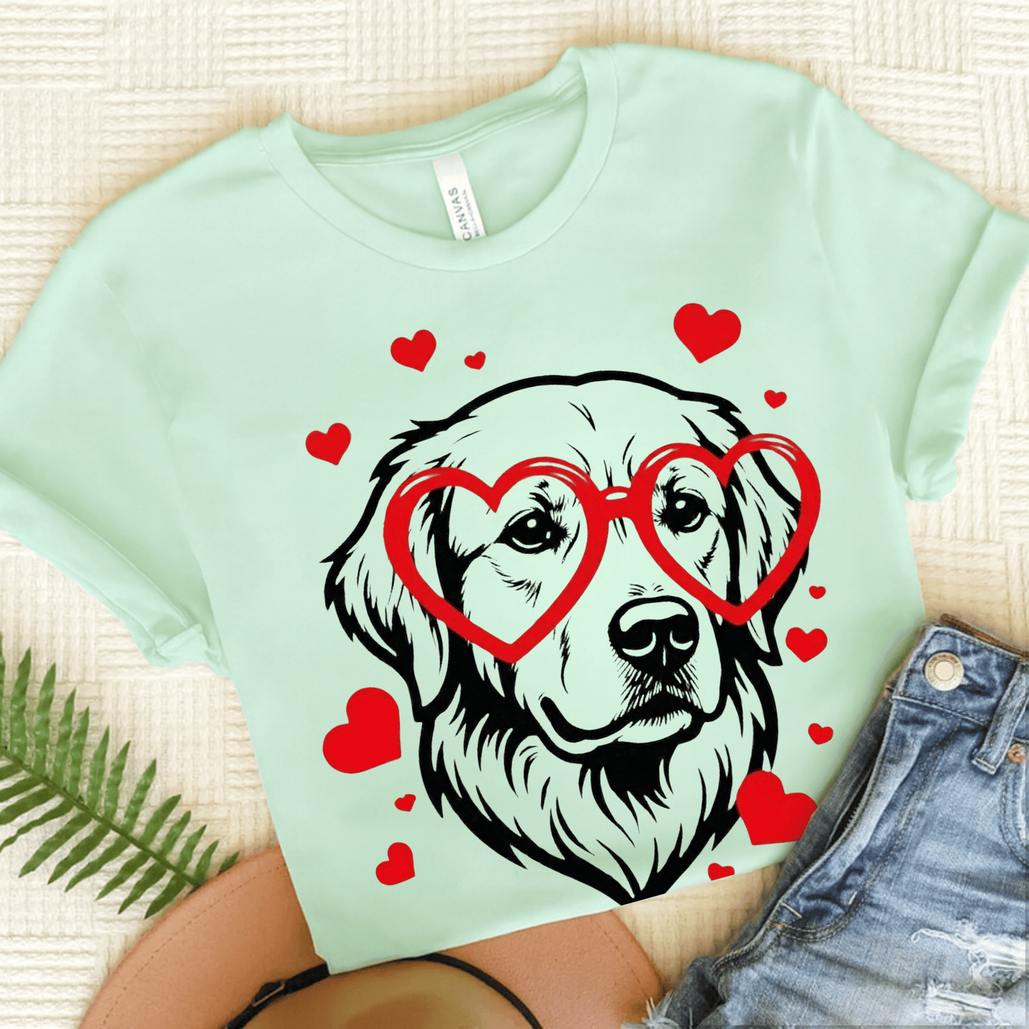 Golden Retriever Nerdy Valentine Unisex Tshirt Heather Mint