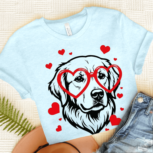 Golden Retriever Nerdy Valentine Unisex Tshirt Heather Ice Blue