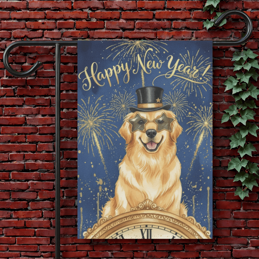 Golden Retriever New Year Garden Flag 12'' × 18''