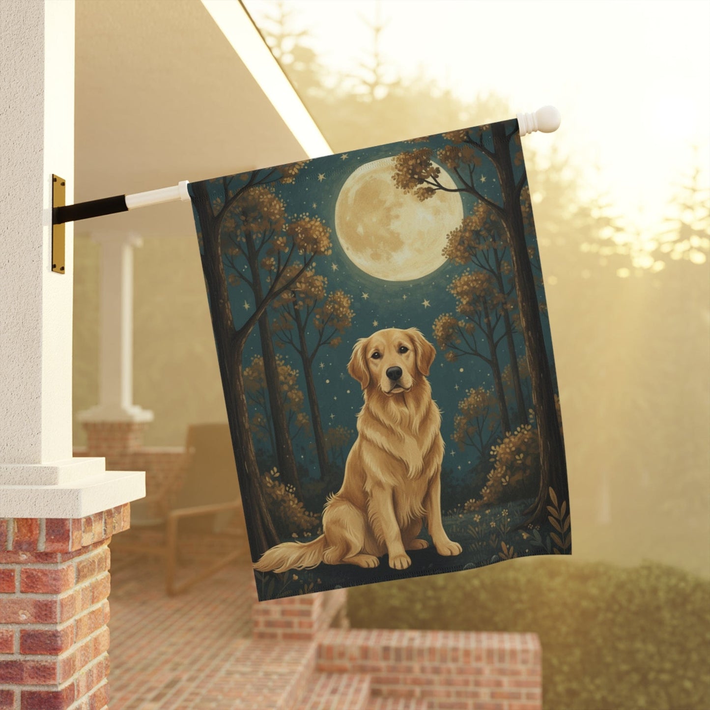 Golden Retriever Nighttime Garden Yard Flag