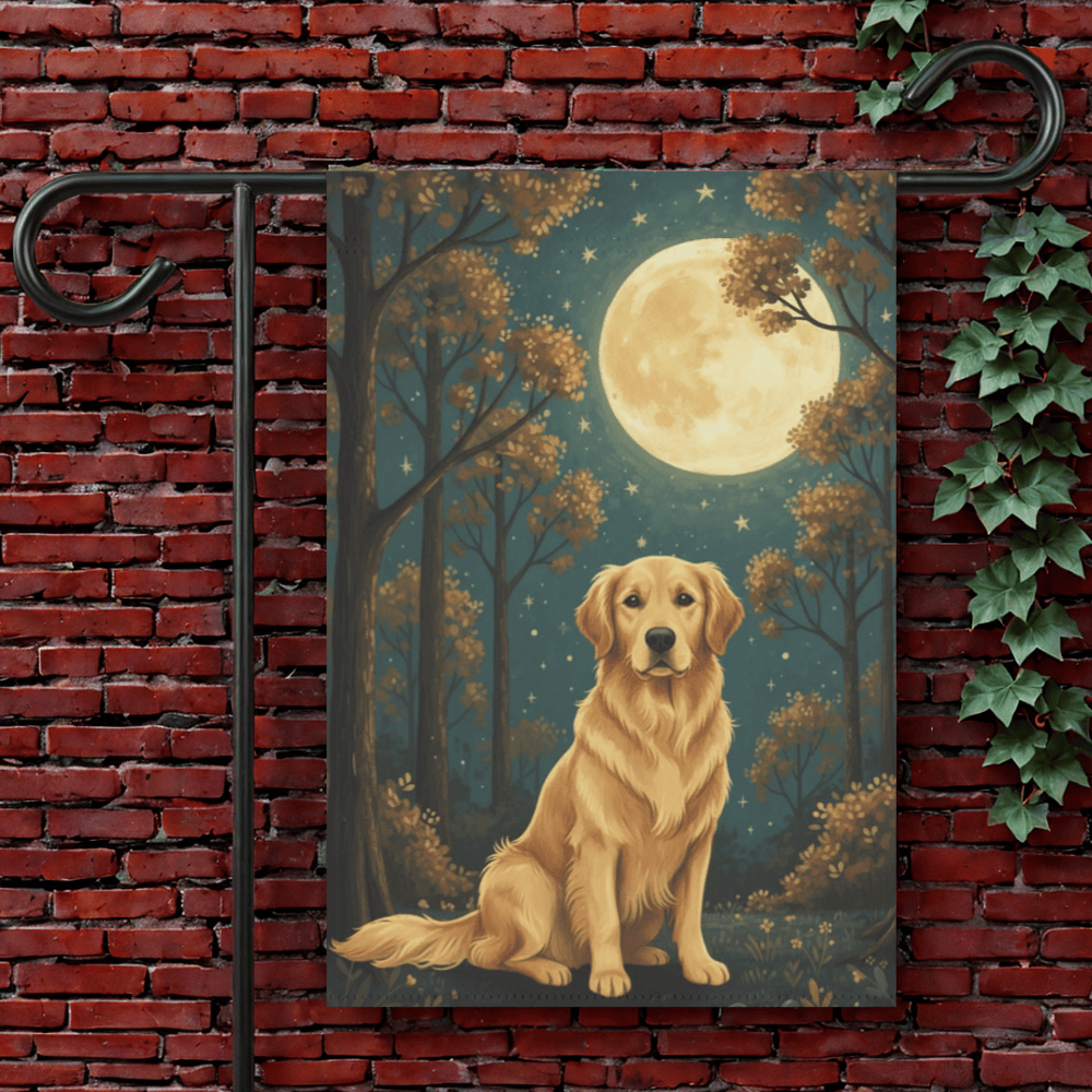 Golden Retriever Nighttime Garden Yard Flag 12'' × 18''