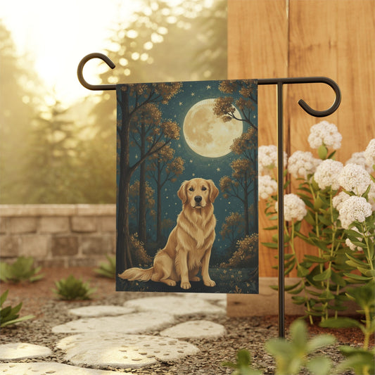 Golden Retriever Nighttime Garden Yard Flag