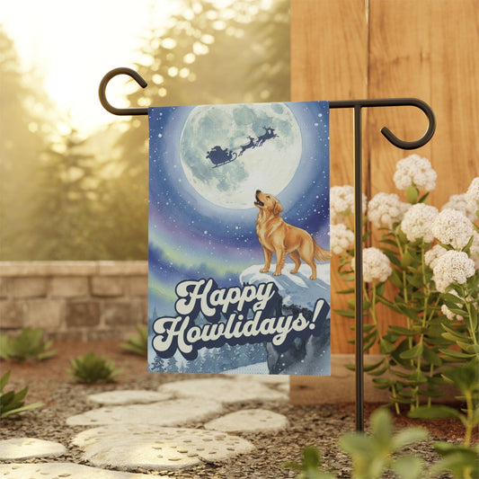 Golden Retriever Nighttime Howlidays Garden Yard Flag