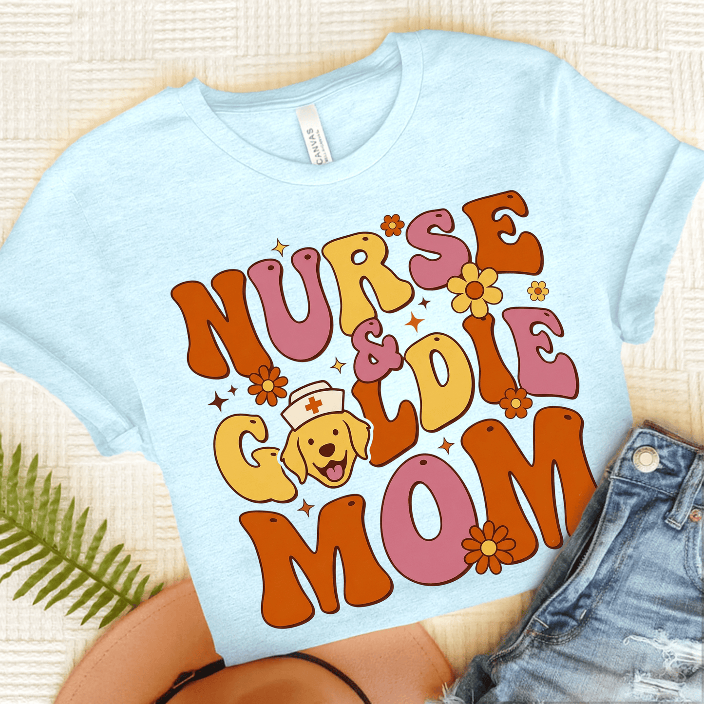 Golden Retriever Nurse and Mom Unisex Tshirt Heather Ice Blue