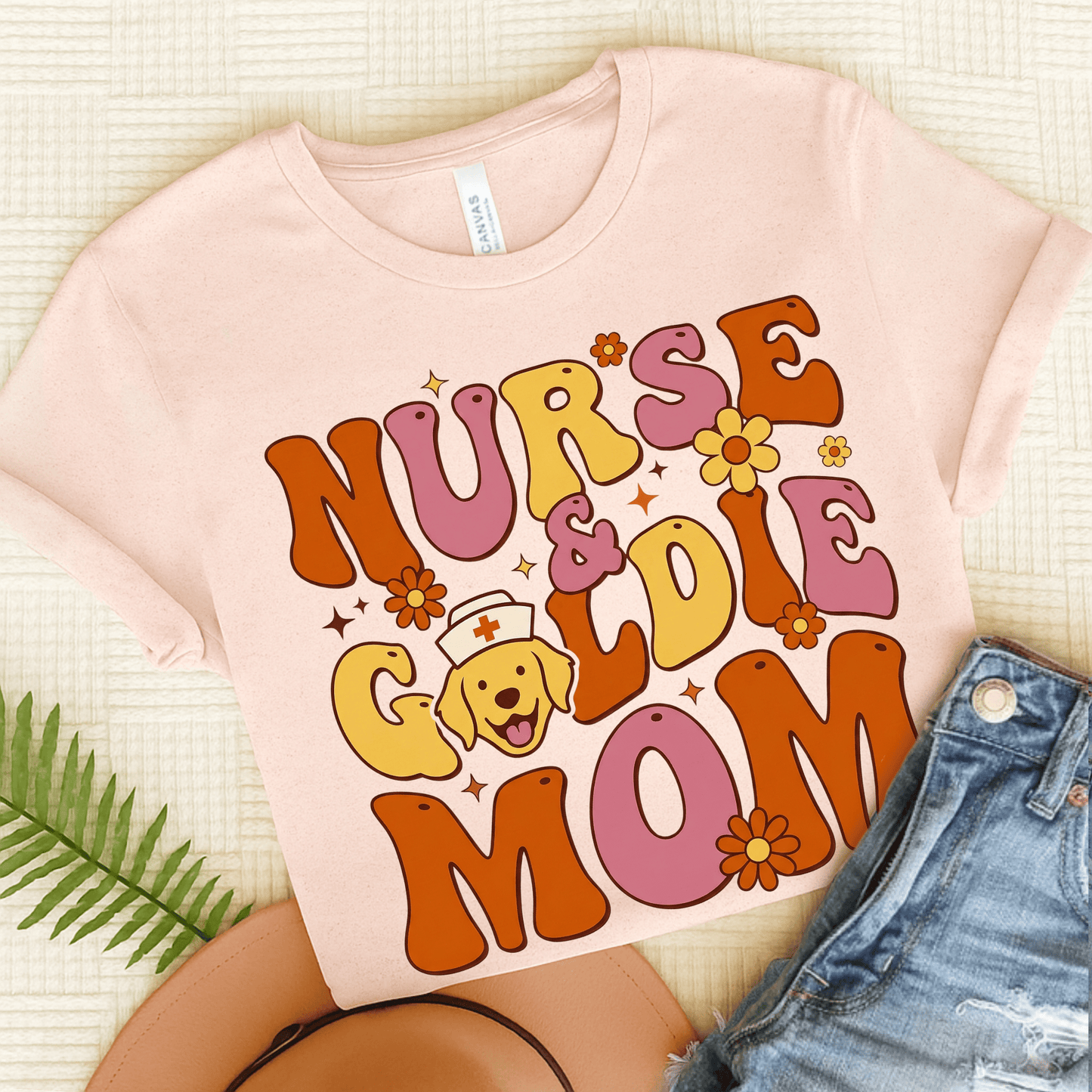 Golden Retriever Nurse and Mom Unisex Tshirt Soft Pink