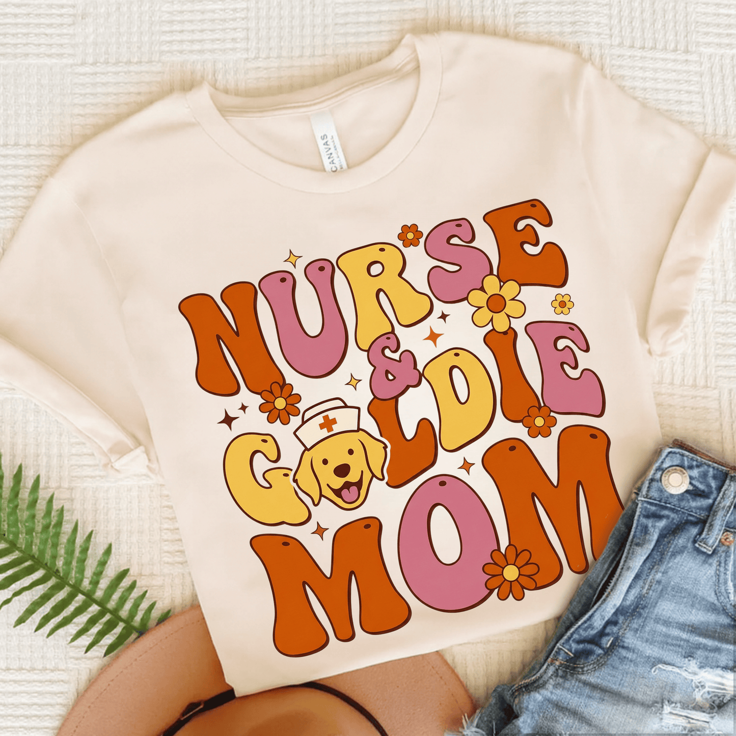 Golden Retriever Nurse and Mom Unisex Tshirt Natural
