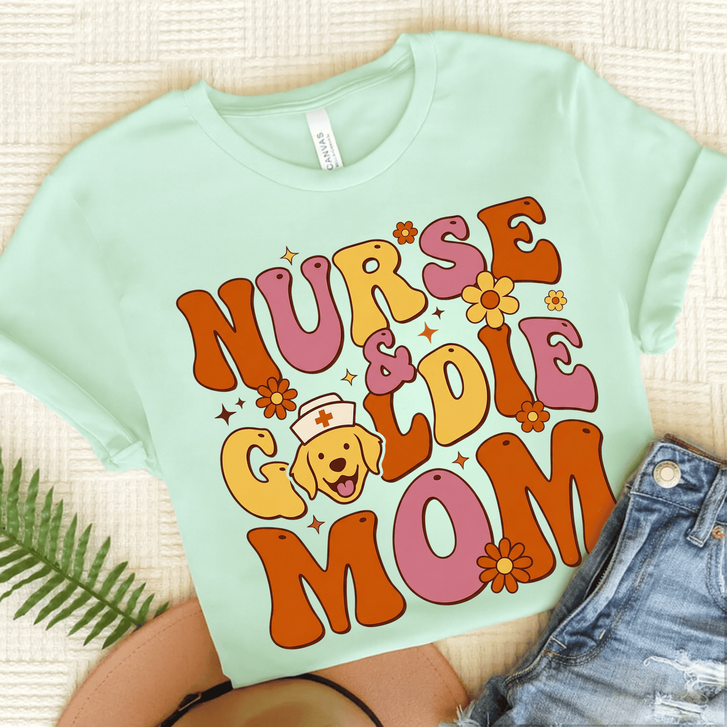 Golden Retriever Nurse and Mom Unisex Tshirt Heather Mint