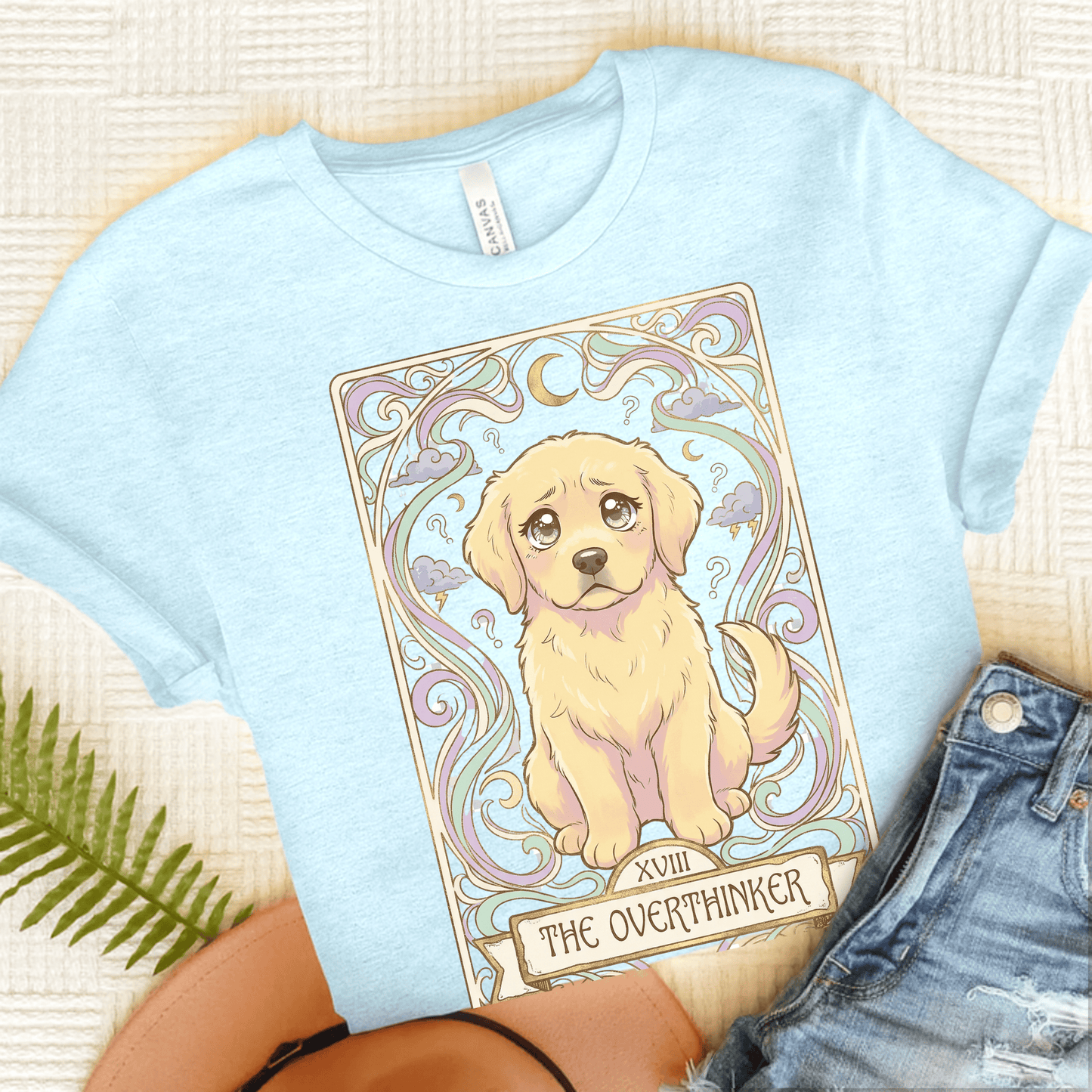 Golden Retriever Pastel Overthinker Unisex Tshirt Heather Ice Blue