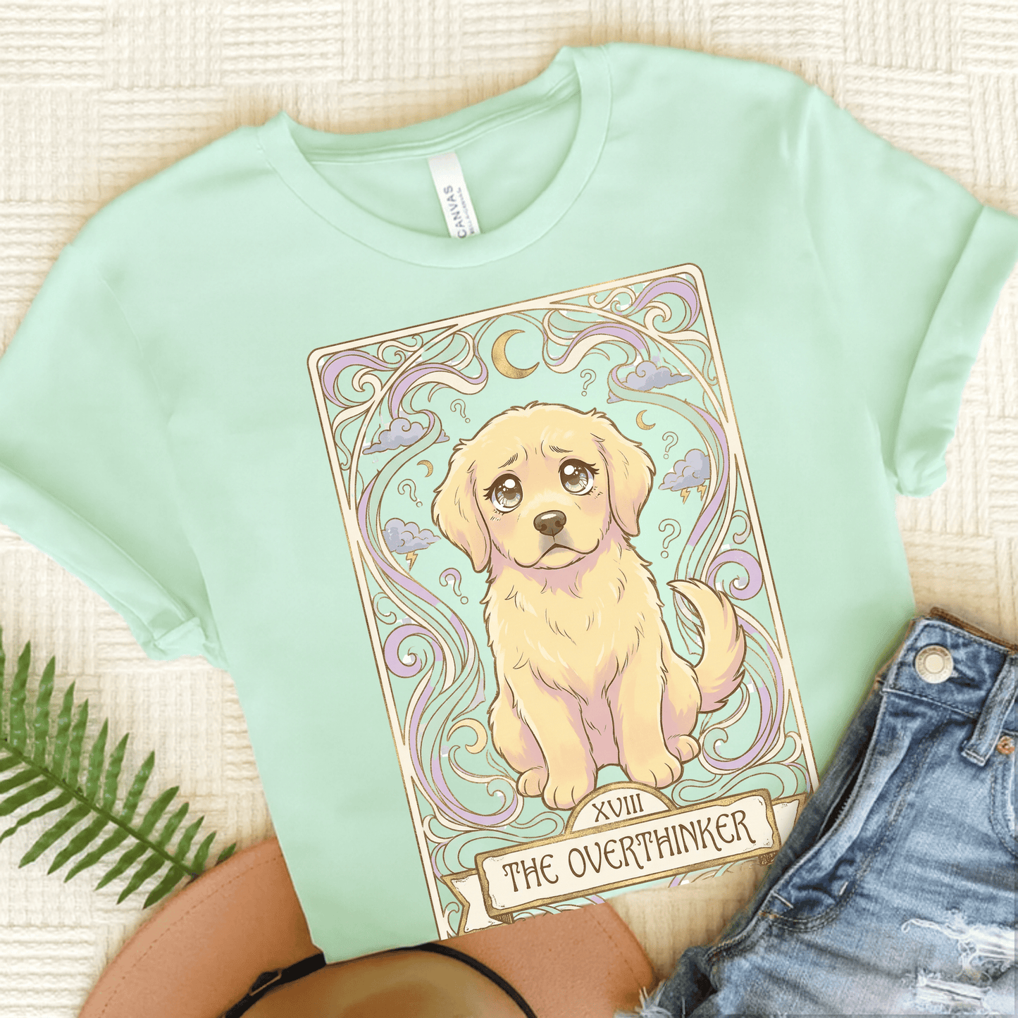 Golden Retriever Pastel Overthinker Unisex Tshirt Heather Mint