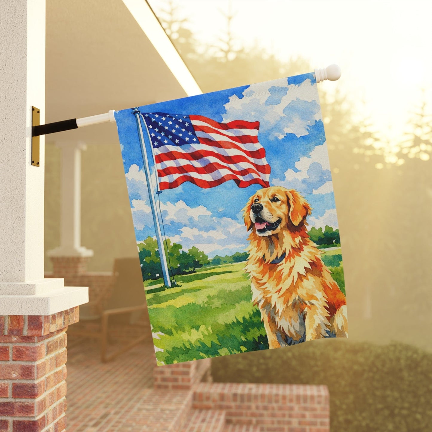 Golden Retriever Patriotic American Garden Flag
