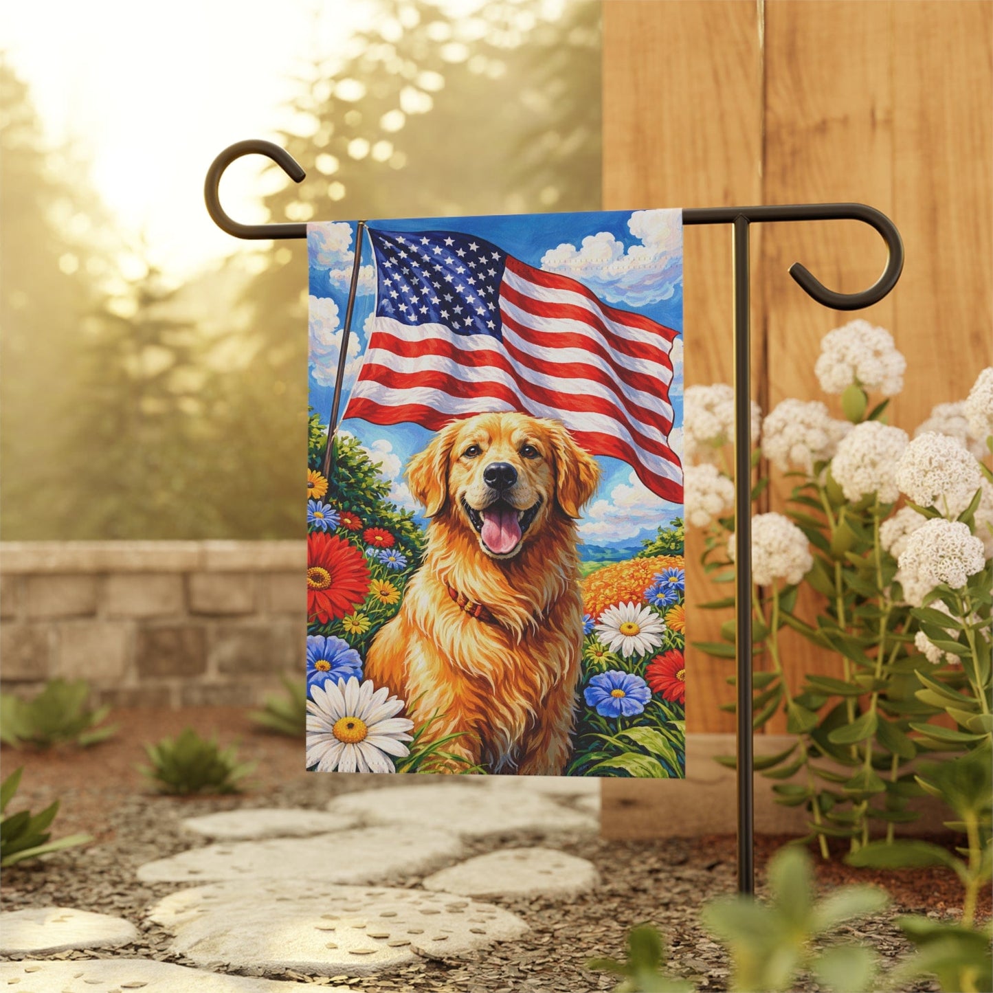 Golden Retriever Patriotic USA Garden Flag
