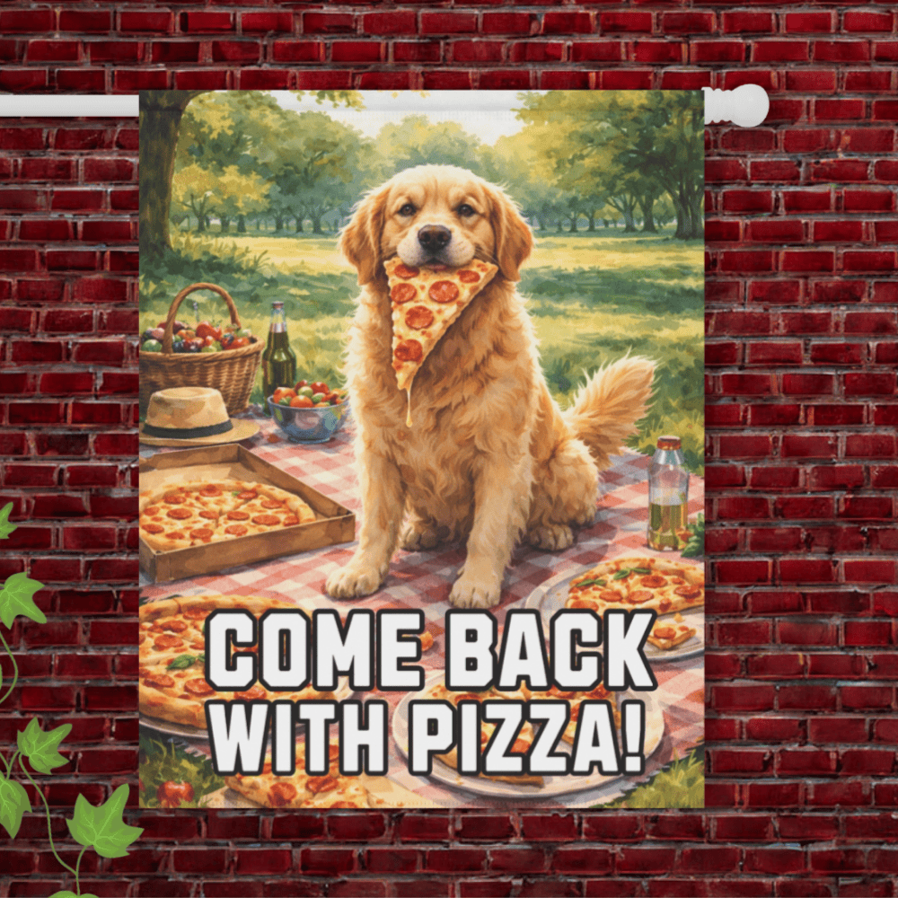 Golden Retriever Pizza Lover Foodie Garden Flag 24.5'' × 32''