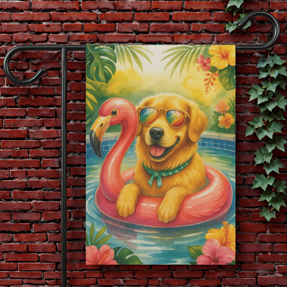 Golden Retriever Pool Garden Flag 12'' × 18''