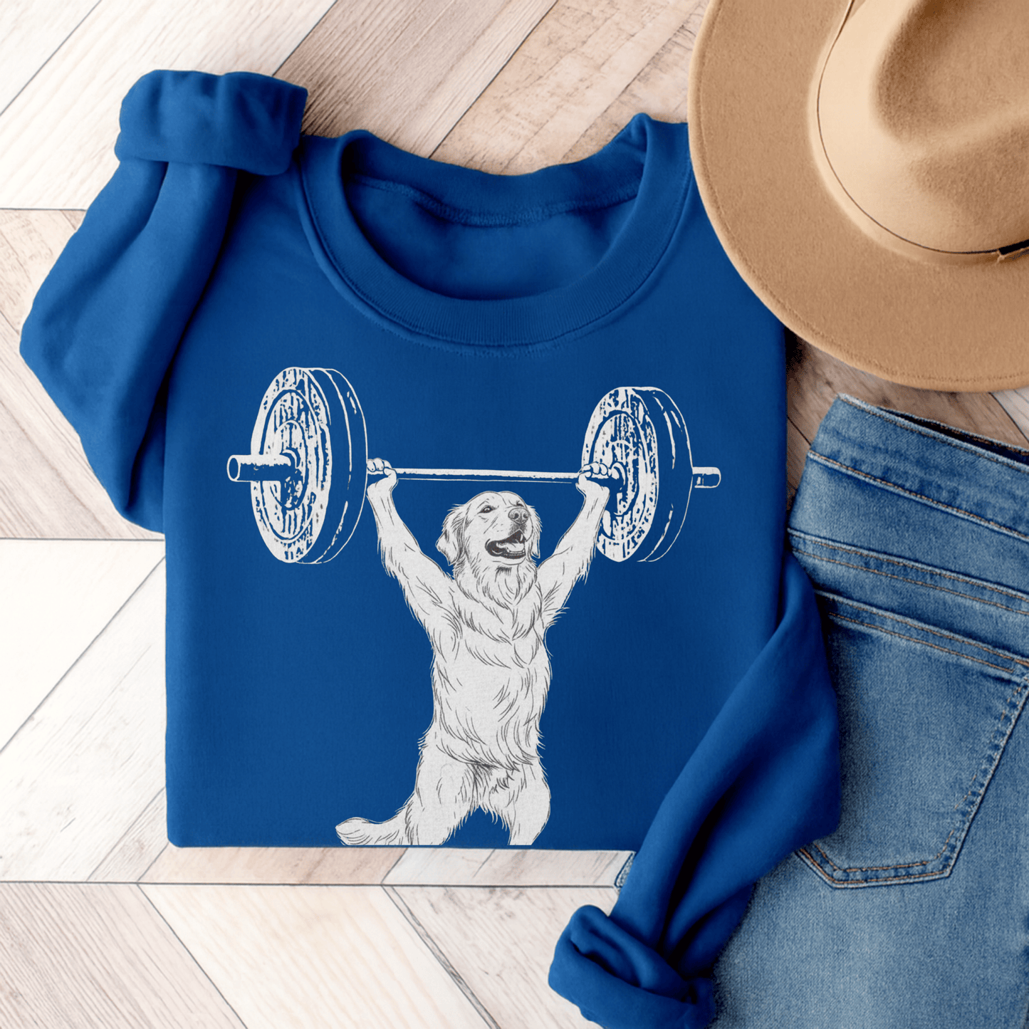 Golden Retriever Pumping Iron Unisex Sweatshirt Royal