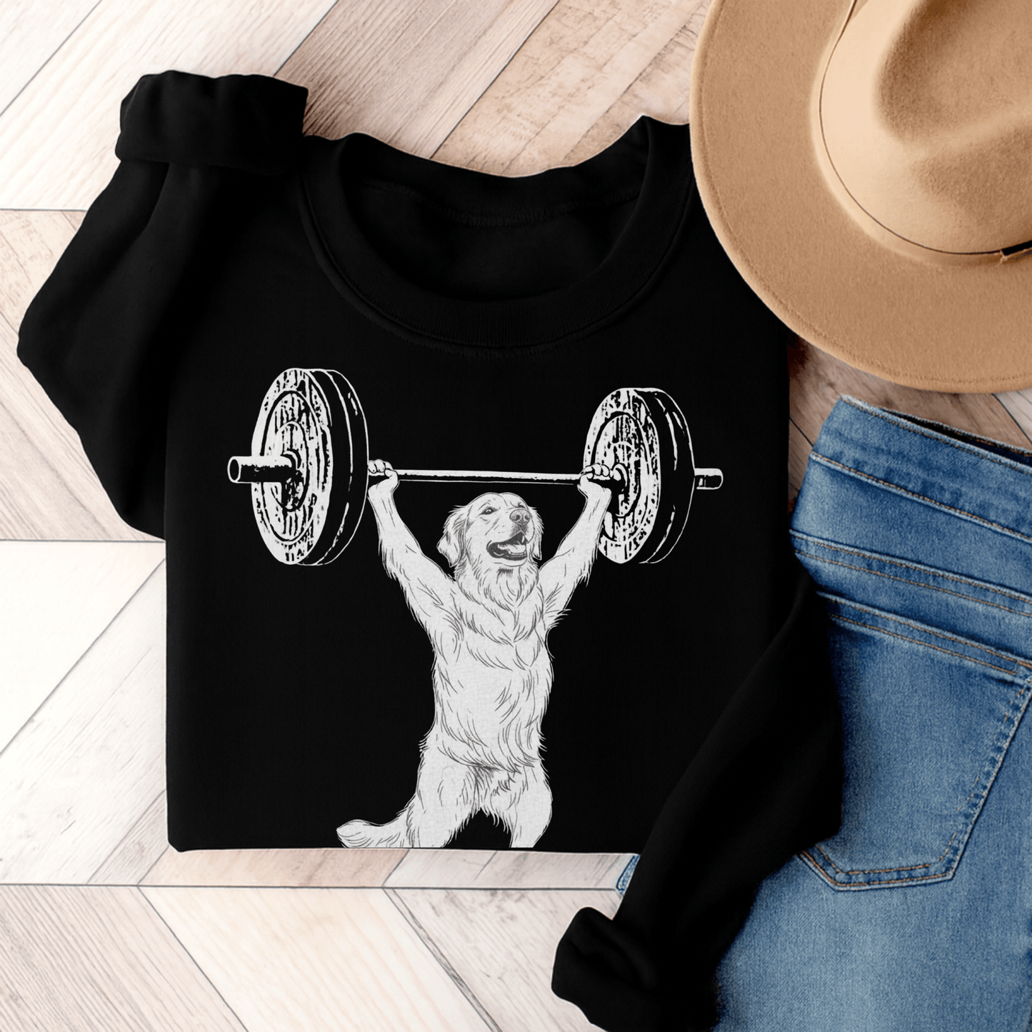 Golden Retriever Pumping Iron Unisex Sweatshirt Black