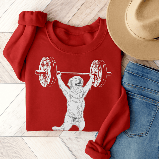 Golden Retriever Pumping Iron Unisex Sweatshirt Red