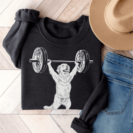 Golden Retriever Pumping Iron Unisex Sweatshirt Dark Heather