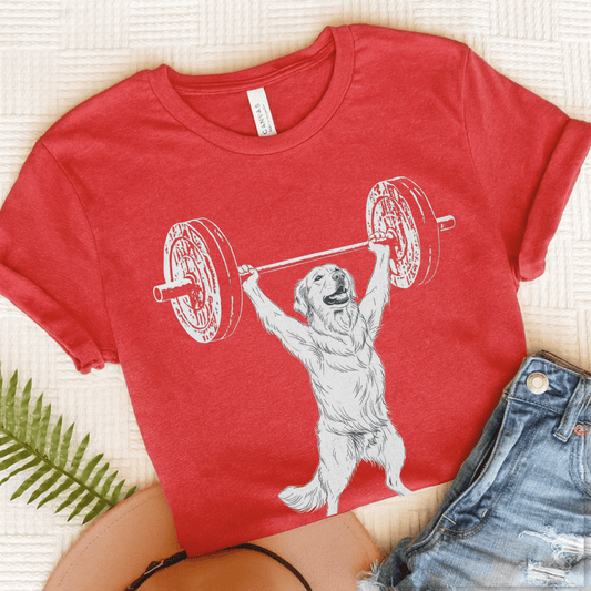 Golden Retriever Pumping Iron Unisex TShirt Heather Red