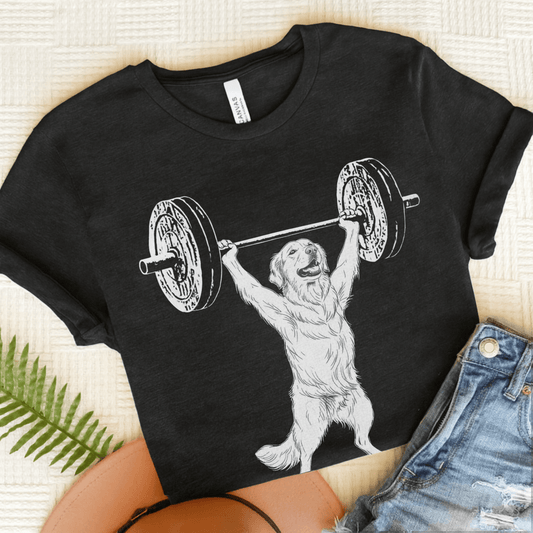 Golden Retriever Pumping Iron Unisex TShirt Dark Grey