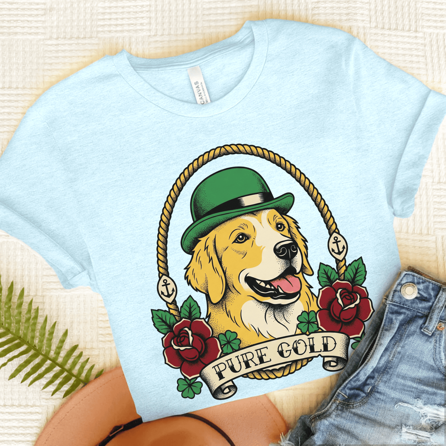 Golden Retriever Pure Gold St Patricks Day Unisex TShirt Heather Ice Blue