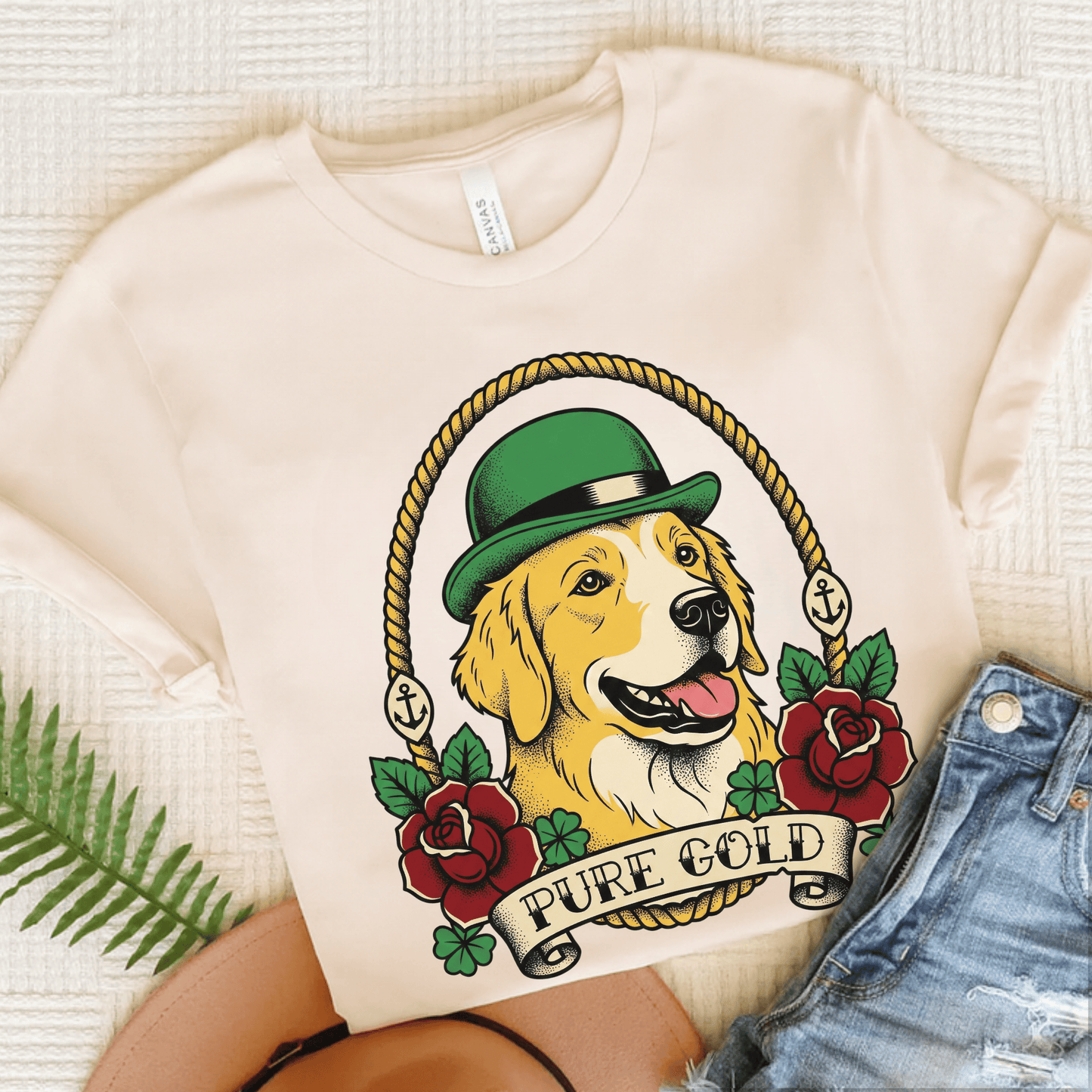 Golden Retriever Pure Gold St Patricks Day Unisex TShirt Natural