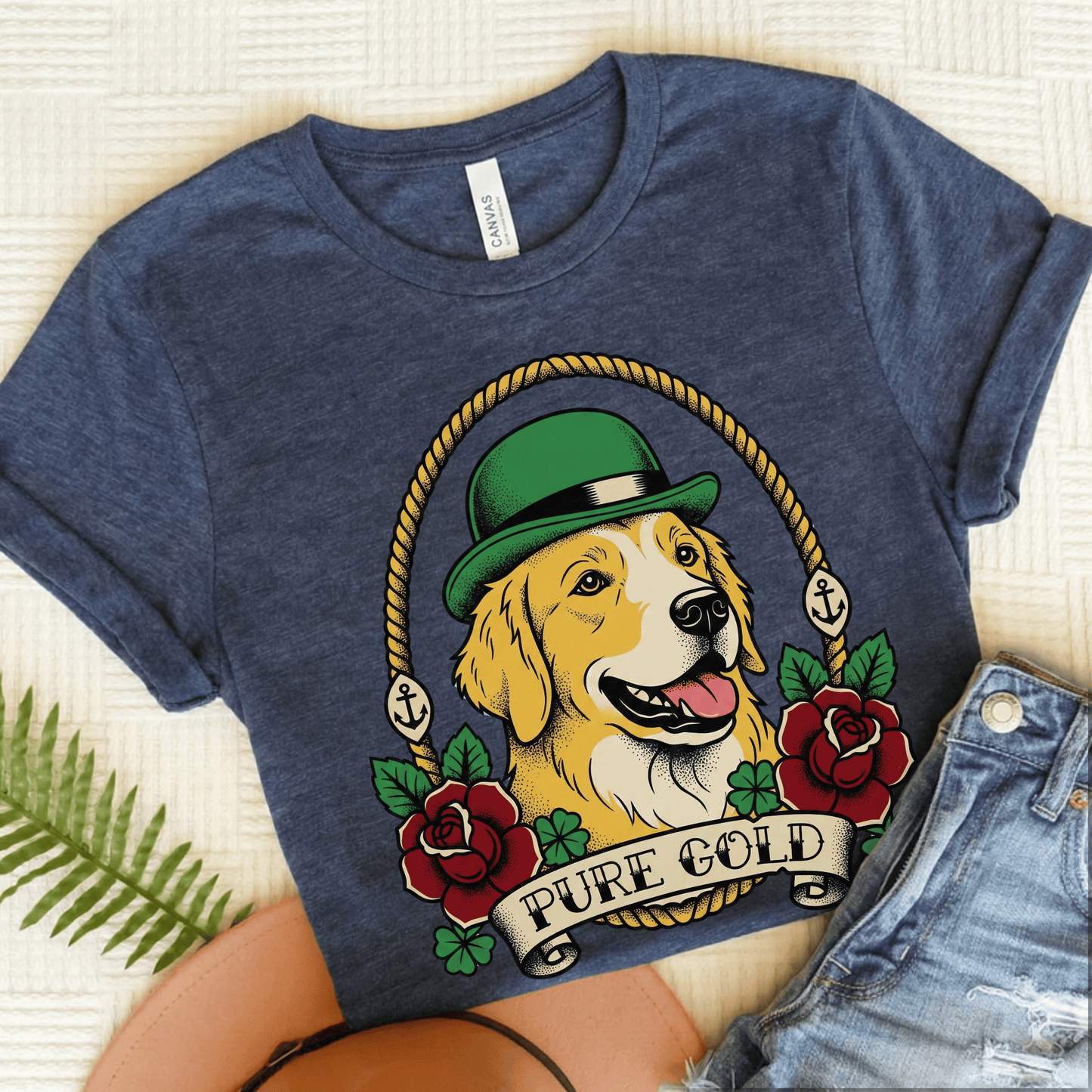 Golden Retriever Pure Gold St Patricks Day Unisex TShirt Heather Navy
