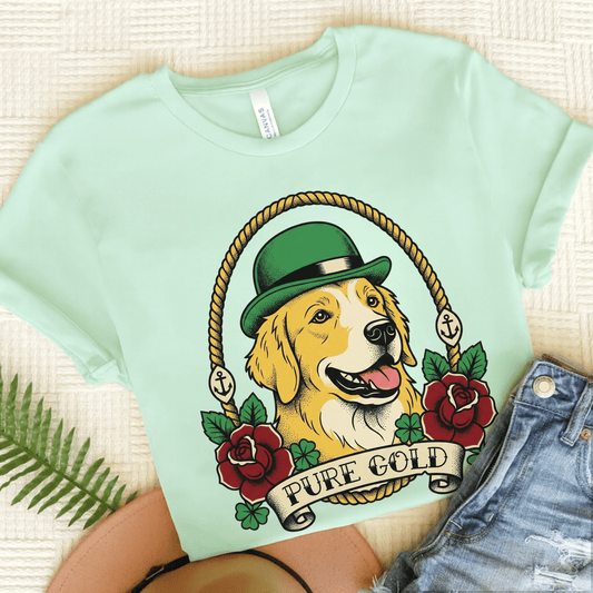 Golden Retriever Pure Gold St Patricks Day Unisex TShirt Heather Mint