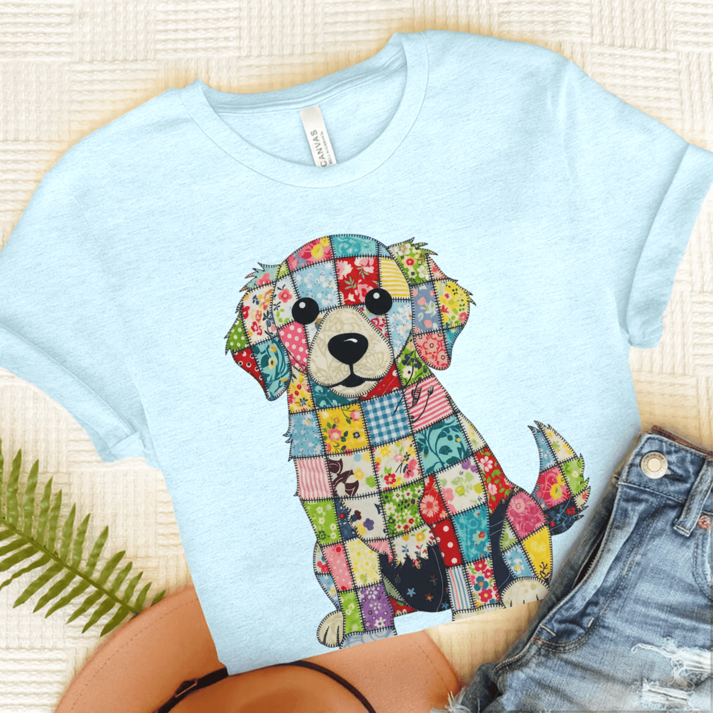 Golden Retriever Quilted Dog Unisex TShirt Heather Ice Blue