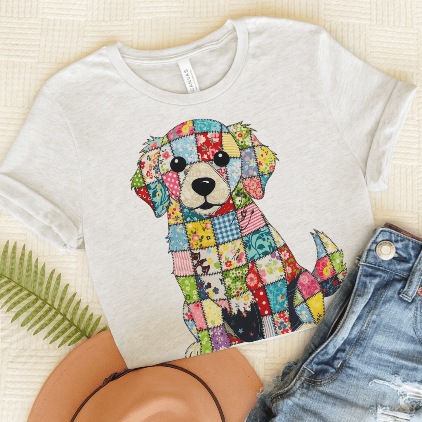 Golden Retriever Quilted Dog Unisex TShirt Ash