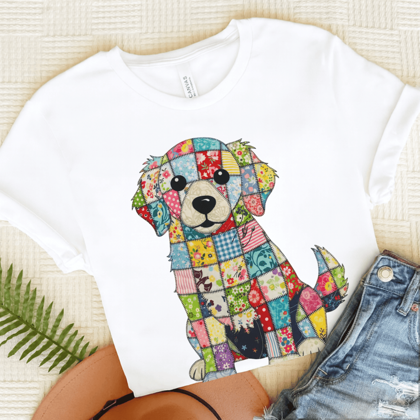 Golden Retriever Quilted Dog Unisex TShirt White