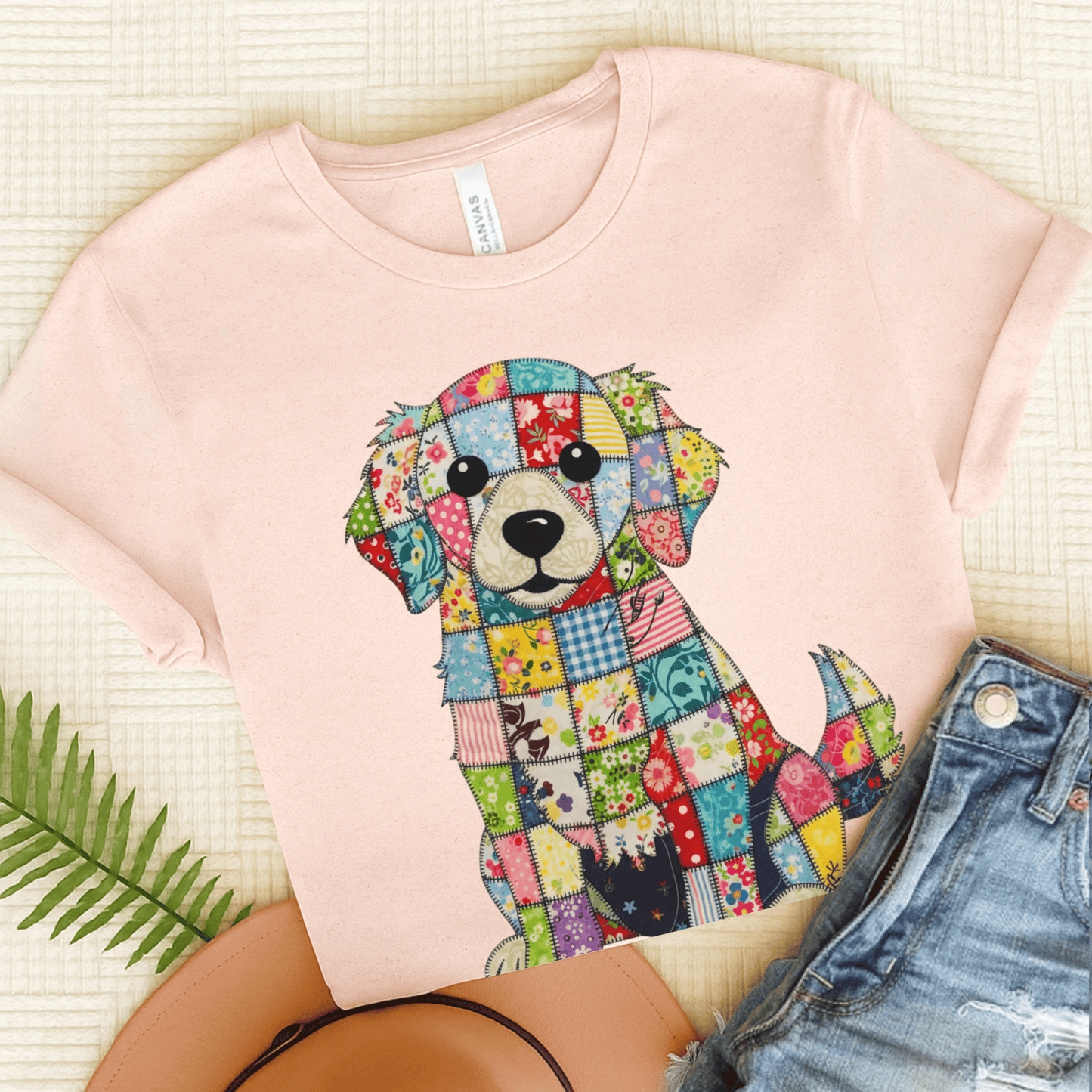 Golden Retriever Quilted Dog Unisex TShirt Soft Pink