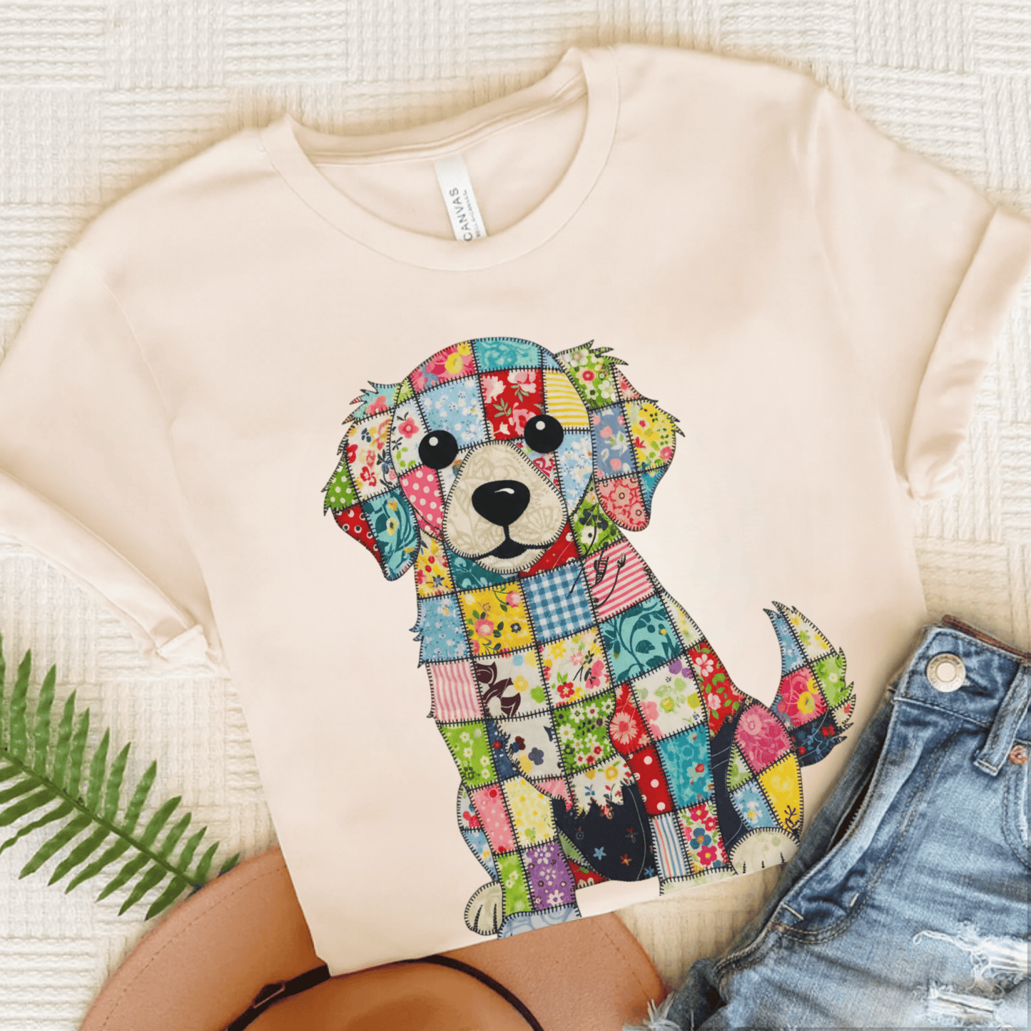 Golden Retriever Quilted Dog Unisex TShirt Natural