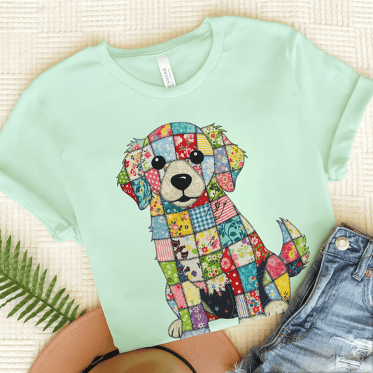 Golden Retriever Quilted Dog Unisex TShirt Heather Mint