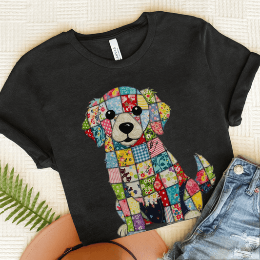Golden Retriever Quilted Dog Unisex TShirt Dark Grey Heather