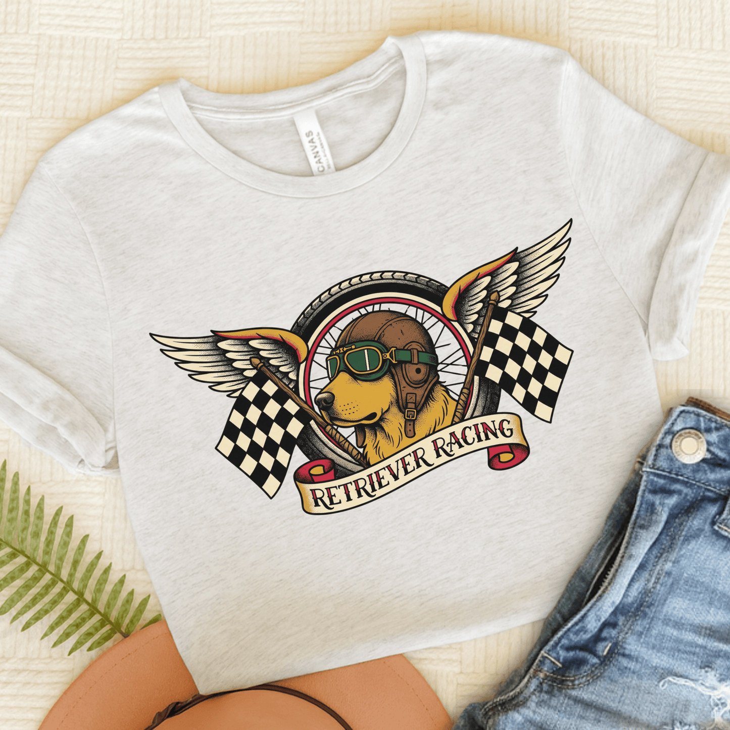 Golden Retriever Racing Race Car Unisex TShirt Ash