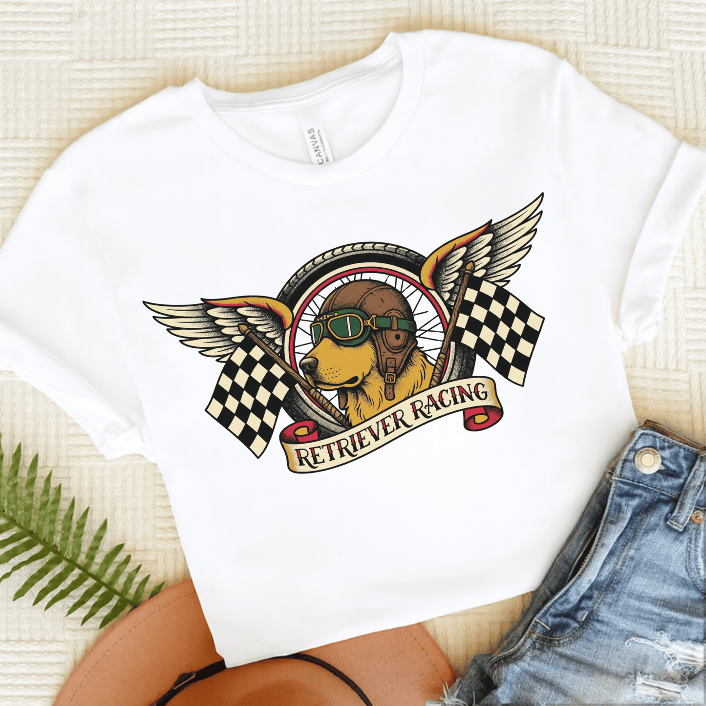 Golden Retriever Racing Race Car Unisex TShirt White
