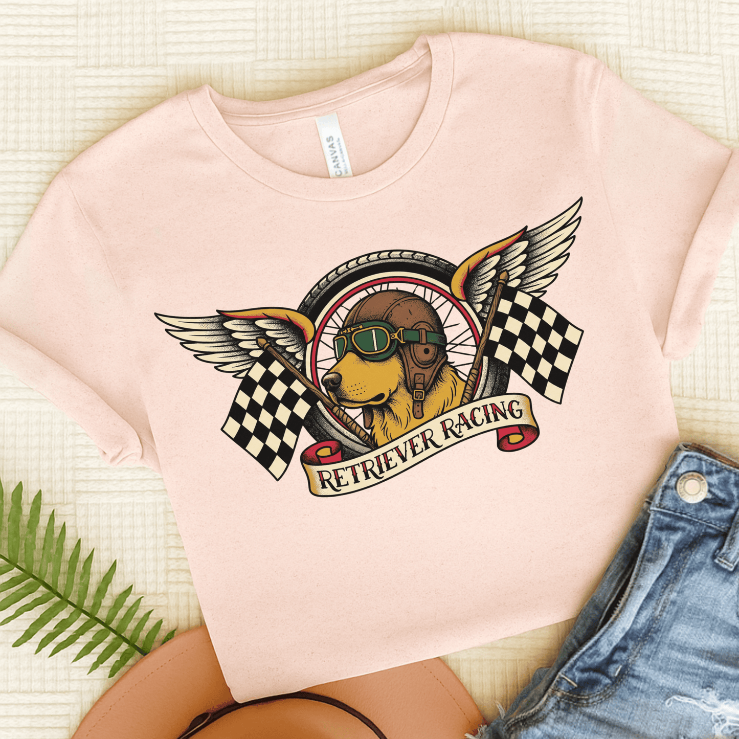 Golden Retriever Racing Race Car Unisex TShirt Soft Pink