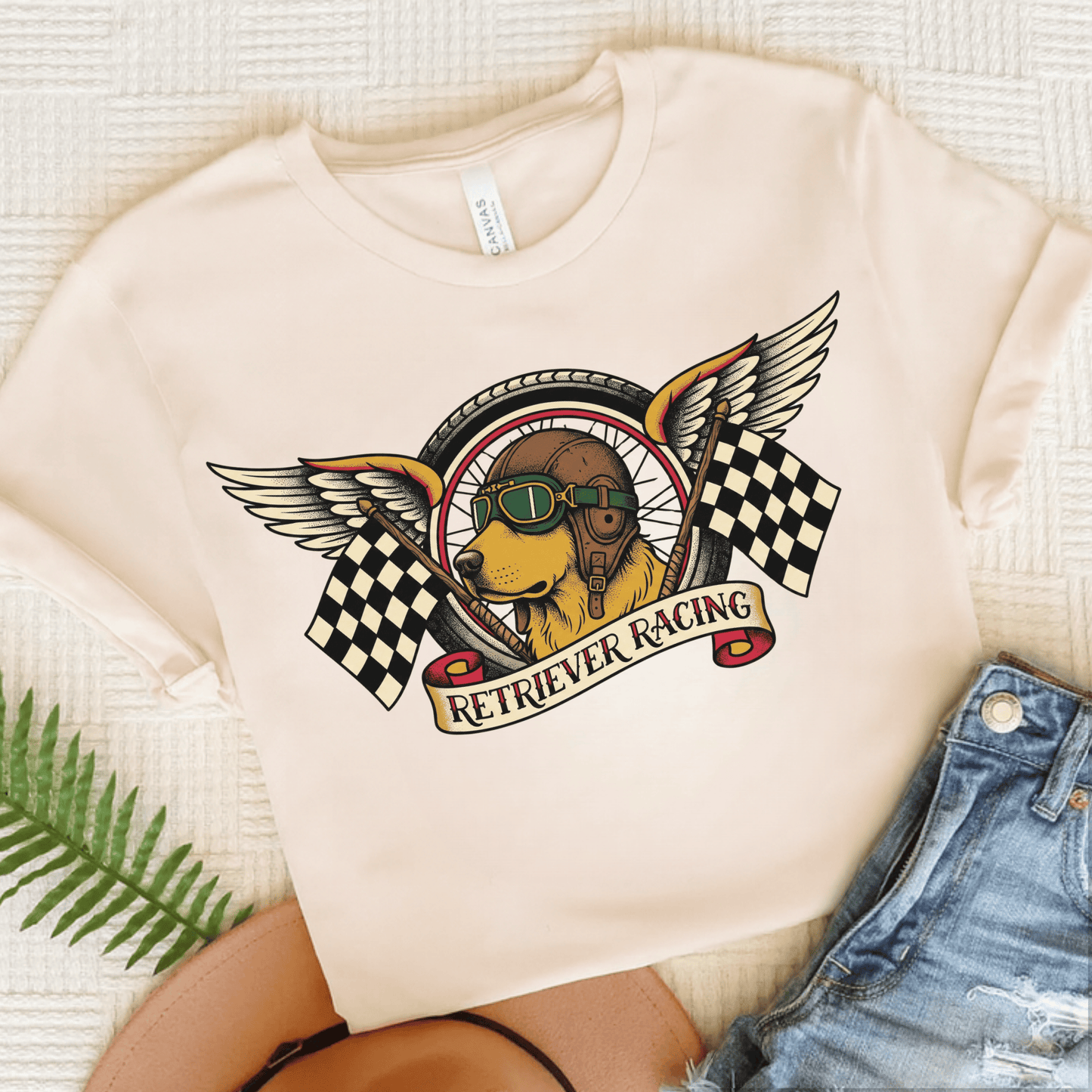 Golden Retriever Racing Race Car Unisex TShirt Natural