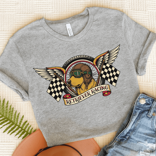 Golden Retriever Racing Race Car Unisex TShirt Athletic Heather