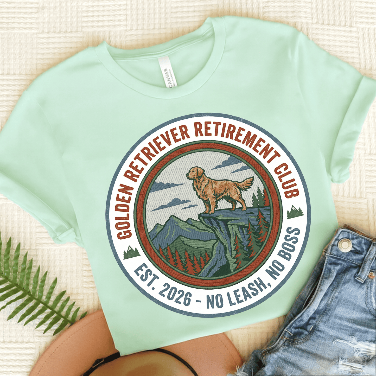 Golden Retriever Retirement Unisex Tshirt Heather Mint