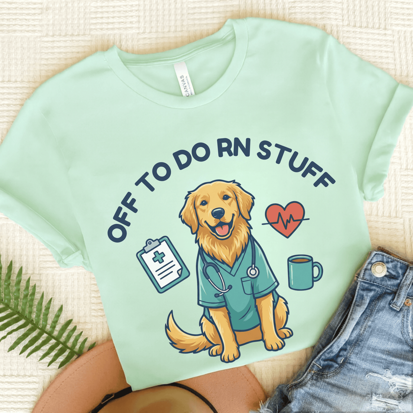 Golden Retriever RN Nurse Funny Unisex TShirt Heather Mint
